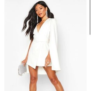 Belted Cape White Blazer dress